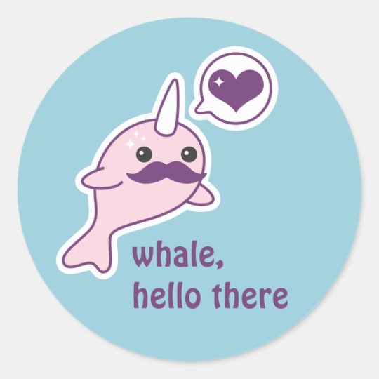 Kawaii Narwhal with Mustache Classic Round Sticker