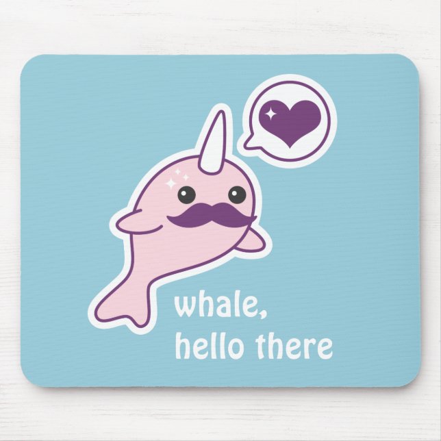 Kawaii Narwhal with Mustache Mouse Pad (Front)