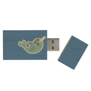 Kawaii Narwhal Wood USB Flash Drive
