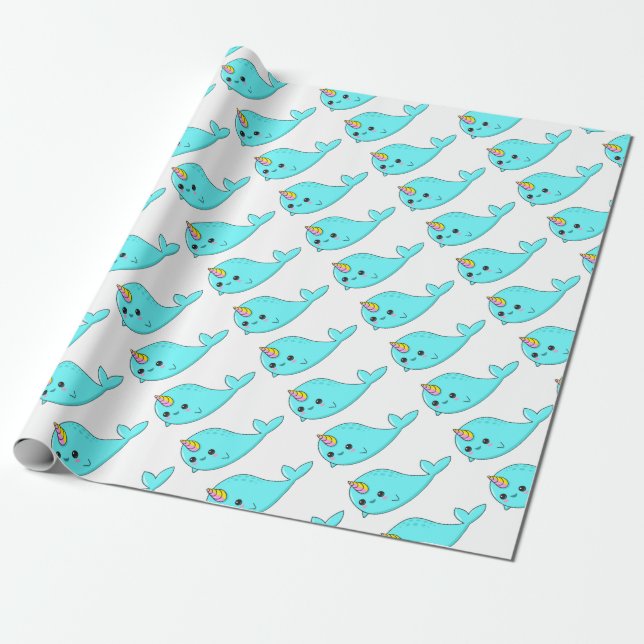 Kawaii Narwhal Wrapping Paper (Unrolled)