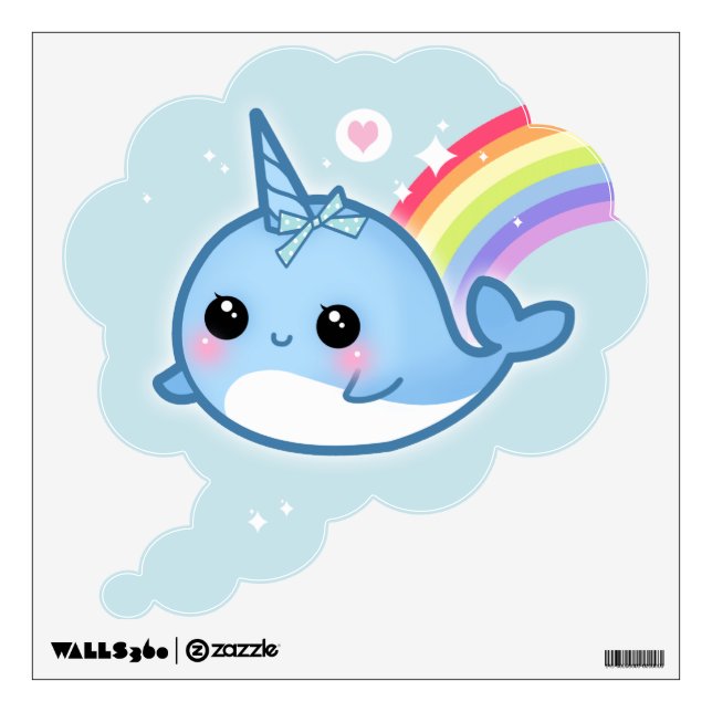Kawaii narwhals with rainbow wall sticker (Front)