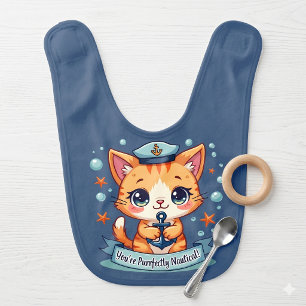 Kawaii Nautical Cat Sailing Anchor Pun Baby Bib