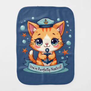 Kawaii Nautical Cat Sailing Anchor Pun  Baby Burp Cloth