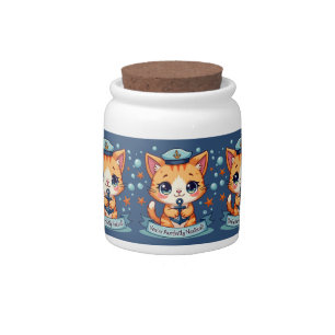Kawaii Nautical Cat Sailing Anchor Pun Blue Candy Jar