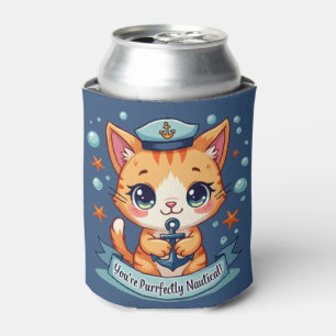 Kawaii Nautical Cat Sailing Anchor Pun Can Cooler