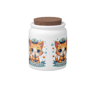 Kawaii Nautical Cat Sailing Anchor Pun Candy Jar