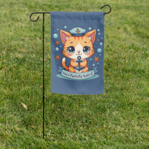 Kawaii Nautical Cat Sailing Anchor Pun Garden Flag
