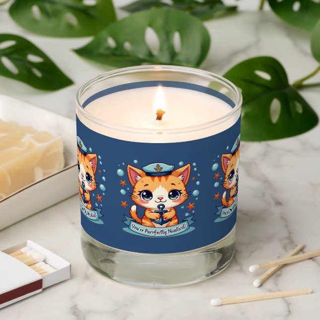 Kawaii Nautical Cat Sailing Anchor Pun Scented Candle (Lit)