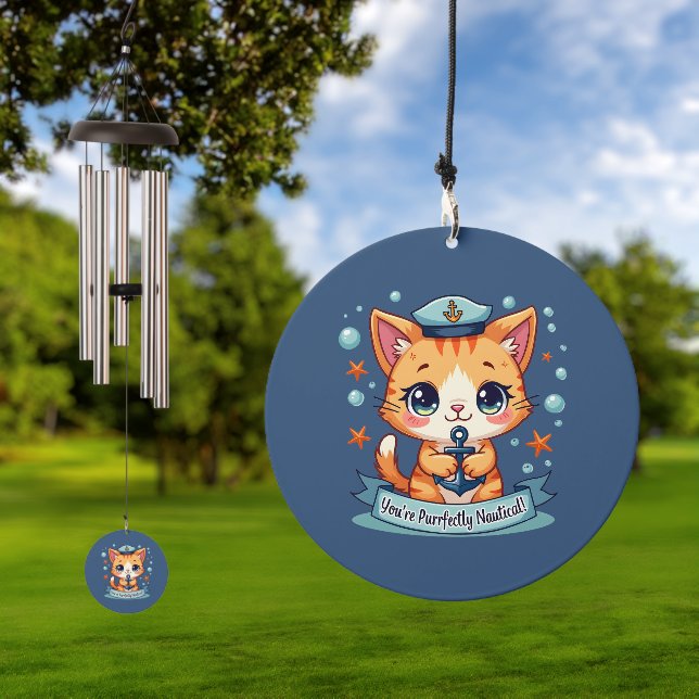 Kawaii Nautical Cat Sailing Anchor Pun Wind Chime (Outdoor)