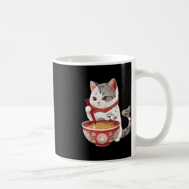 Kawaii NeKo Cat Eating Ramen Noodles Japanese Food Coffee Mug (Right)