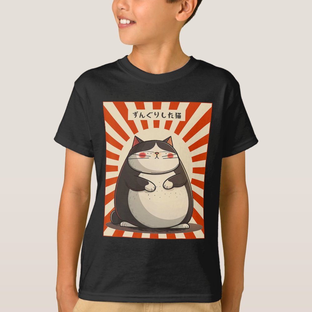 Discover Kawaii Neko Japanese Cat Rising Sun Flag Chonk Personalized T-Shirt