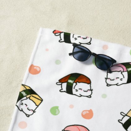 Kawaii Neko Nigiri Beach Towel