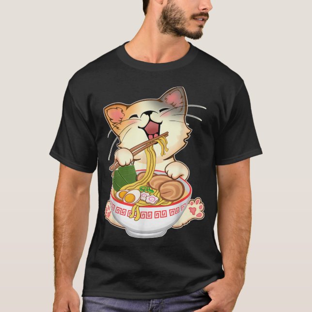 Kawaii Neko Ramen Cute Ramen Cat Japanese Noodle F T-Shirt (Front)