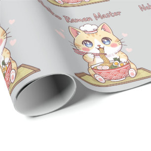 Kawaii Neko Ramen Master Cute Cat Food Chef Wrapping Paper