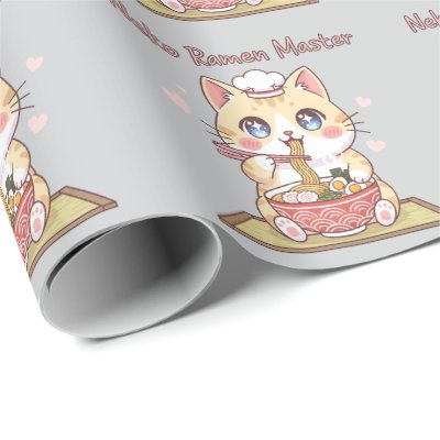 Kawaii Neko Ramen Master Cute Cat Food Chef Wrapping Paper