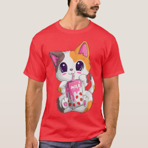 Kawaii Neko Strawberry Milk For Women & Girl Anim T-Shirt