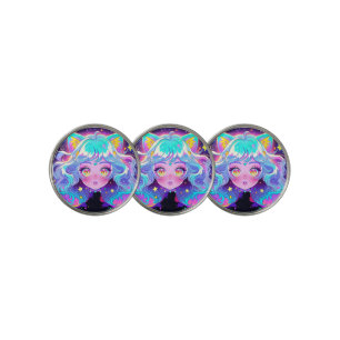 Kawaii Neon Cat Fursona Furry Anime Girl Golf Ball Marker