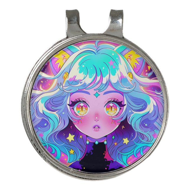 Kawaii Neon Cat Fursona Furry Anime Girl Golf Hat Clip (Front)