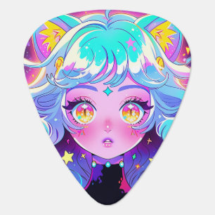 Kawaii Neon Cat Fursona Furry Anime Girl Guitar Pick