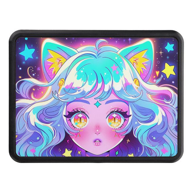Kawaii Neon Cat Fursona Furry Anime Girl Hitch Cover (Front)