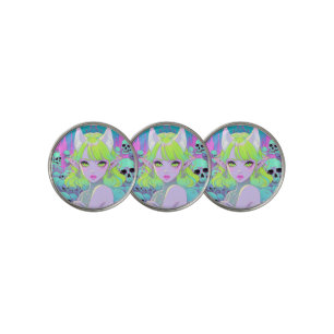 Kawaii Neon Gothic Demon Anime Girl Golf Ball Marker
