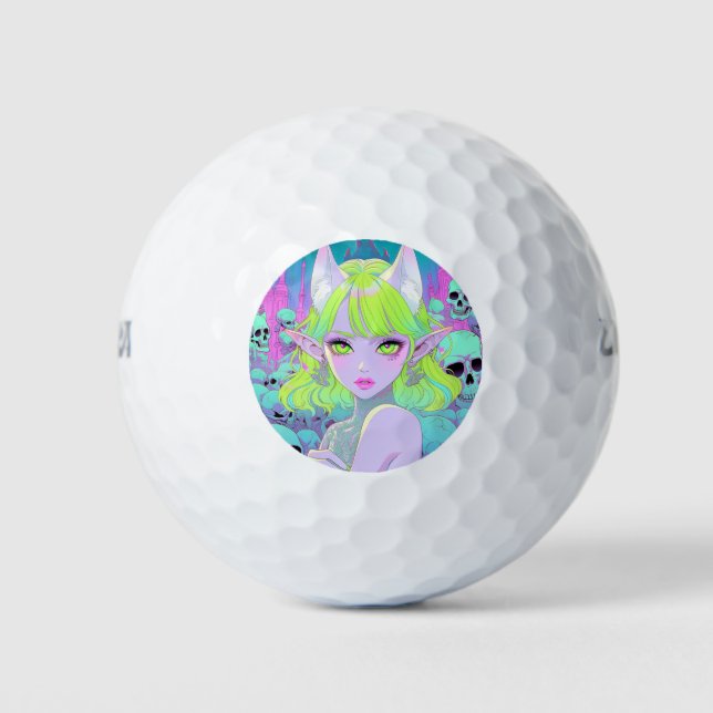 Kawaii Neon Gothic Demon Anime Girl Golf Balls (Front)