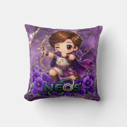 Kawaii Neos Zodiac Sagittarius Throw Pillow
