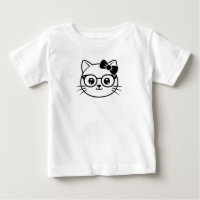 Kawaii Nerdy Cat Face with Glasses and Bow Line Ar