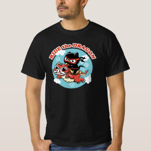 Kawaii Ninja Cat   Ride The Dragon T-Shirt
