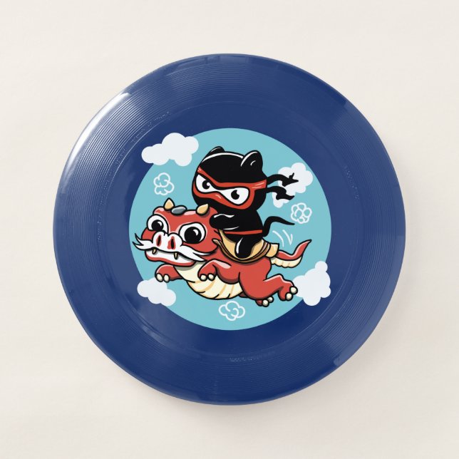Kawaii Ninja Cat Riding a Red Dragon Wham-O Frisbee (Front)