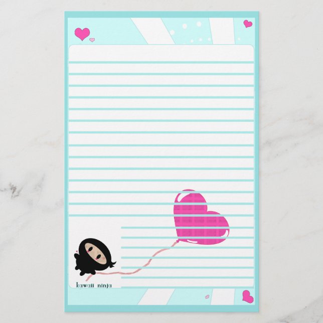 Kawaii Ninja  Heart Balloon Stationery (Front)