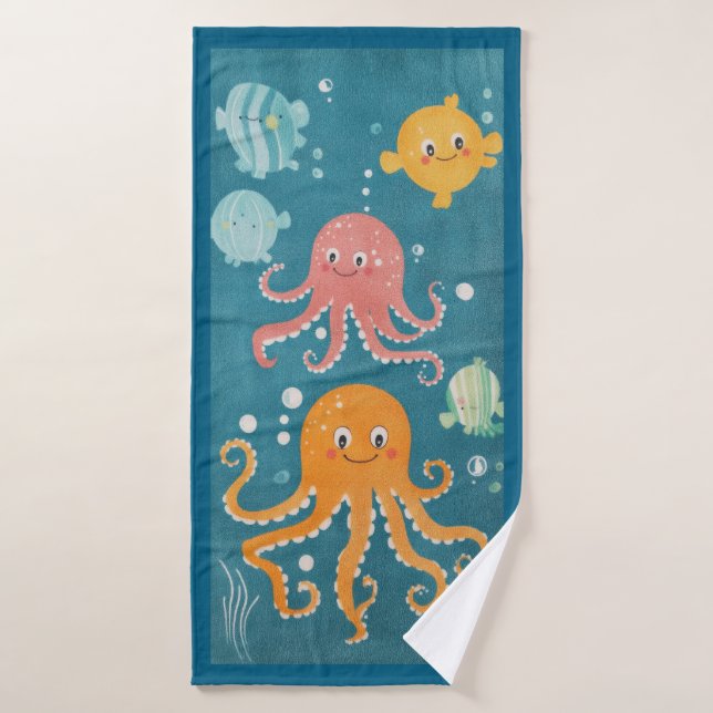 Kawaii Octopus Artwork Beach Towel (Bath Towel)