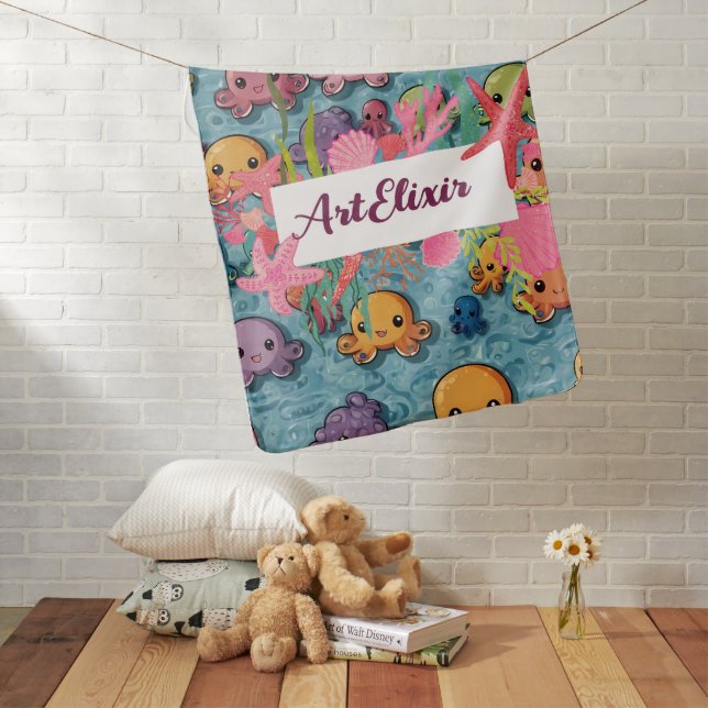 Kawaii Octopus Pattern Print Baby Blanket (In Situ)