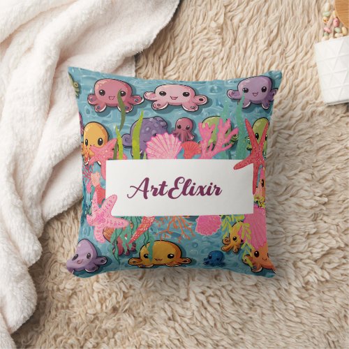Kawaii Octopus Pattern Print Throw Pillow