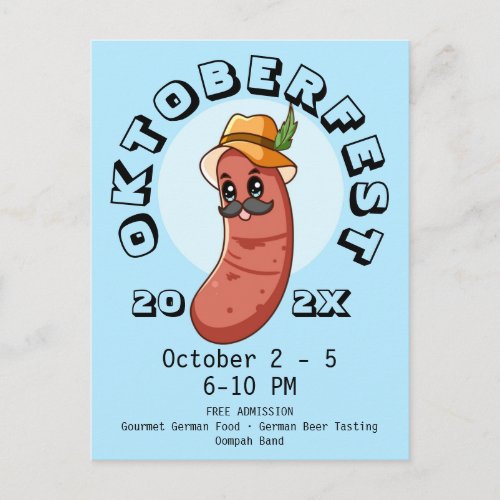 Kawaii Oktoberfest Bratwurst Postcard