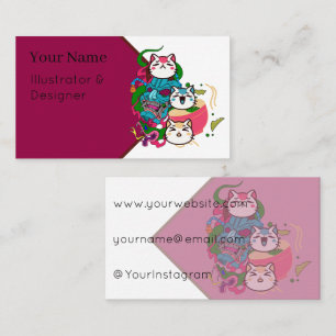 Kawaii Oni Cat & Ramen Noodle Fantasy Business Card