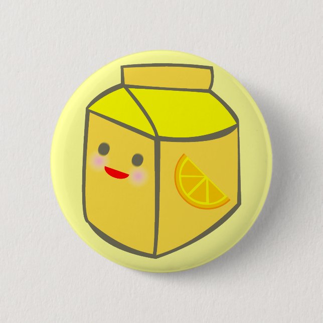 kawaii orange juice carton happy face pinback button (Front)