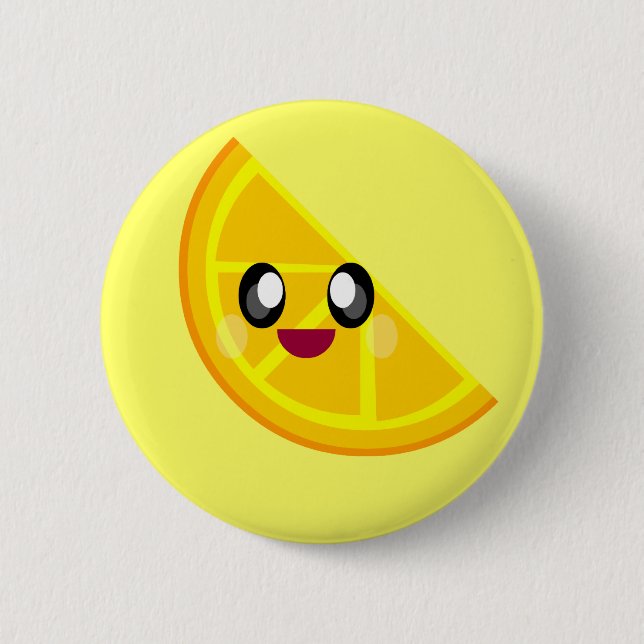 kawaii orange slice happy face cute! pinback button (Front)