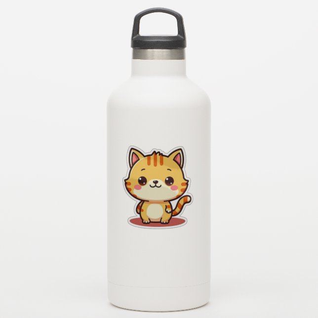 Kawaii Orange Tabby Kitten – Sleepy Pose Sticker (Waterbottle)