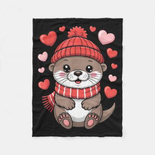 Kawaii Otter Valentines Day Hearts Winter Scarf  Fleece Blanket