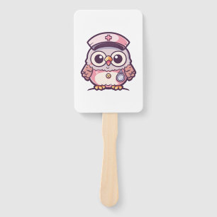 Kawaii Owl as a Nurse Hand Fan