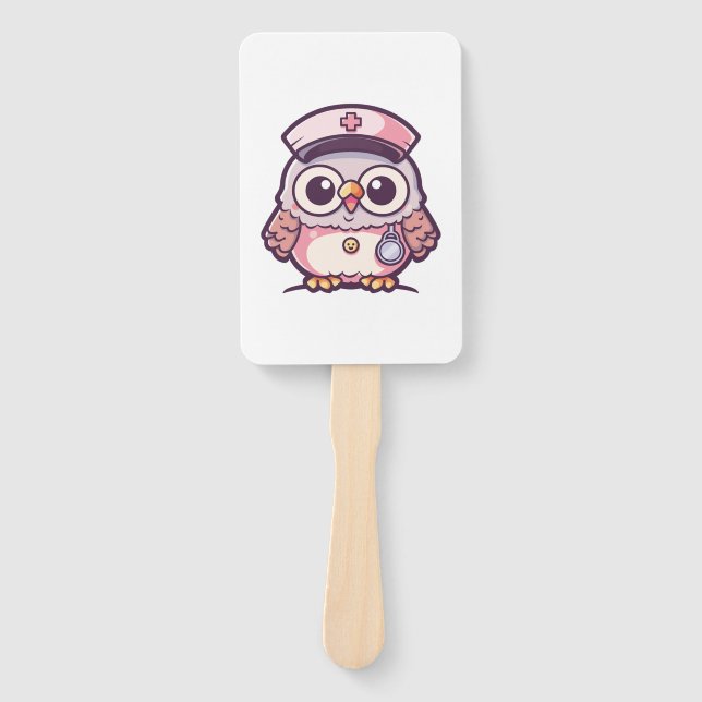 Kawaii Owl as a Nurse  Hand Fan (Front)