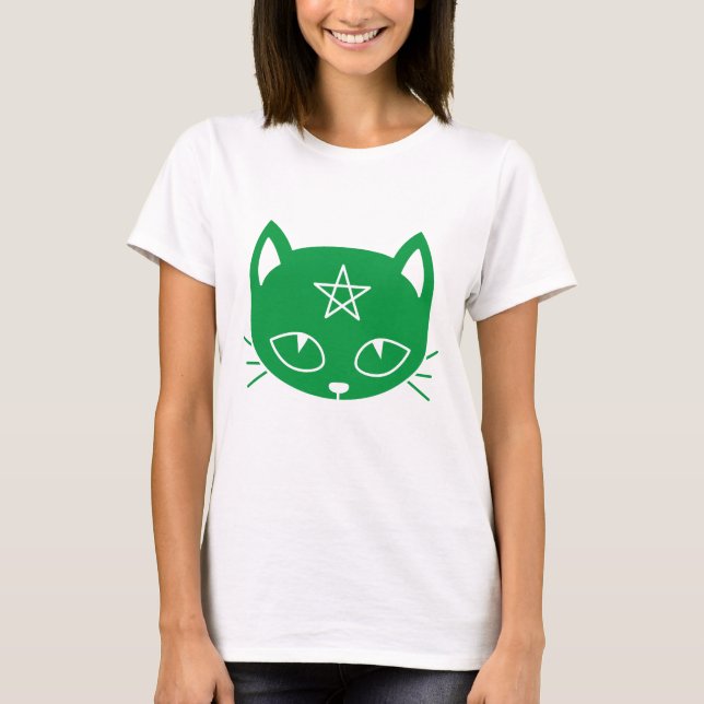 Kawaii Pagan Green Cat T-Shirt (Front)