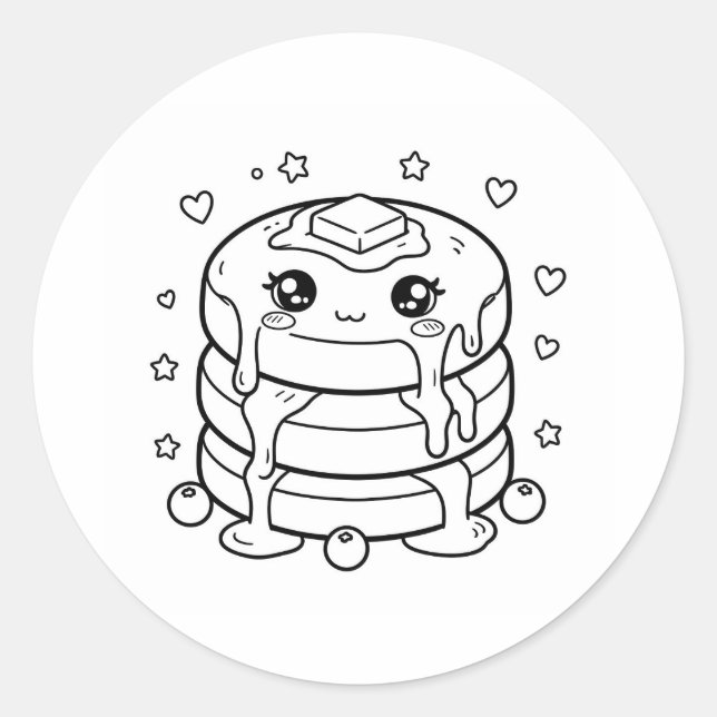 Kawaii pancake stack coloring classic round sticker (Front)
