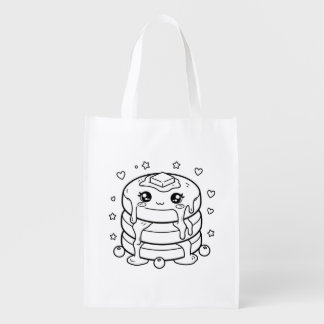 Kawaii pancake stack coloring grocery bag