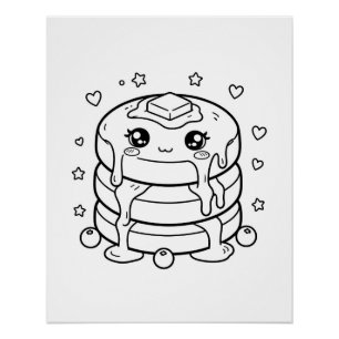 Kawaii pancake stack coloring poster