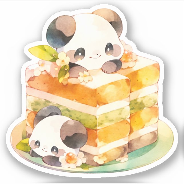 Kawaii Panda and Cake Sticker (Front)