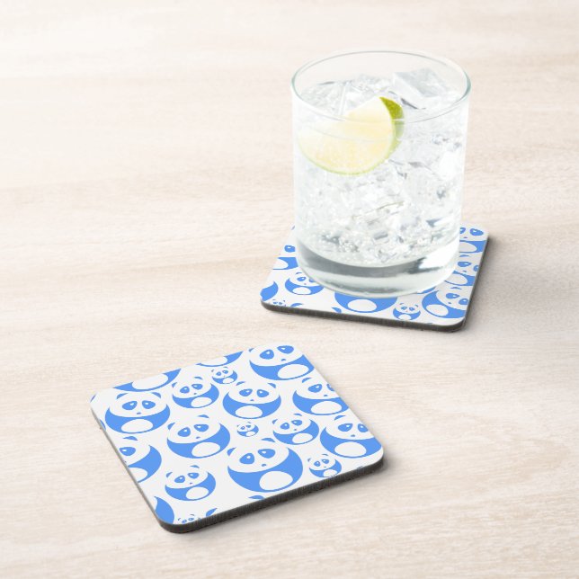 Kawaii Panda Baby Blue and WhitePattern Beverage Coaster (Right Side)