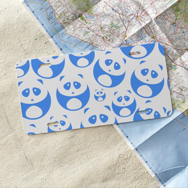 Kawaii Panda Baby Blue and WhitePattern License Plate (In Situ)