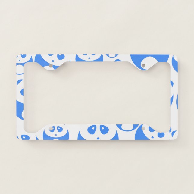 Kawaii Panda Baby Blue and WhitePattern License Plate Frame (Front)
